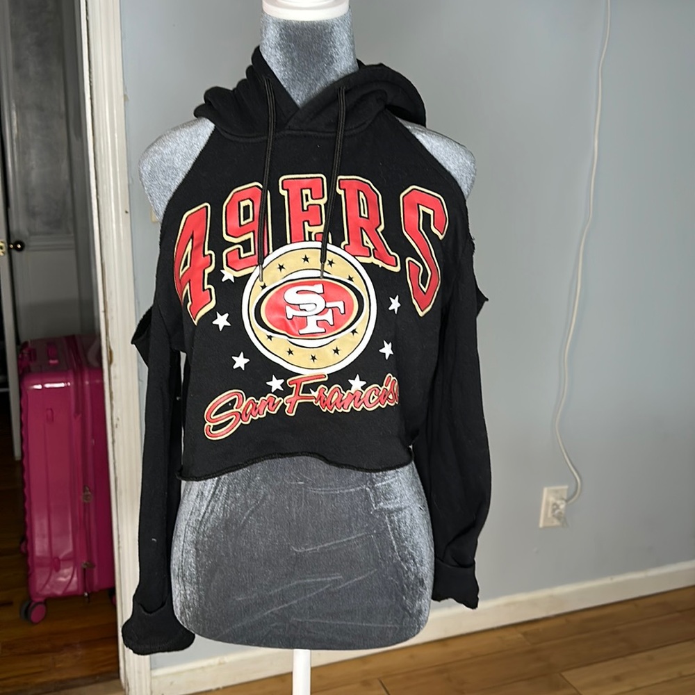 49’ers San Francisco over the shoulder crop top hoodie